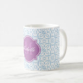 Tasse Placid Blue Damask Monogram (VorderseiteRechts)