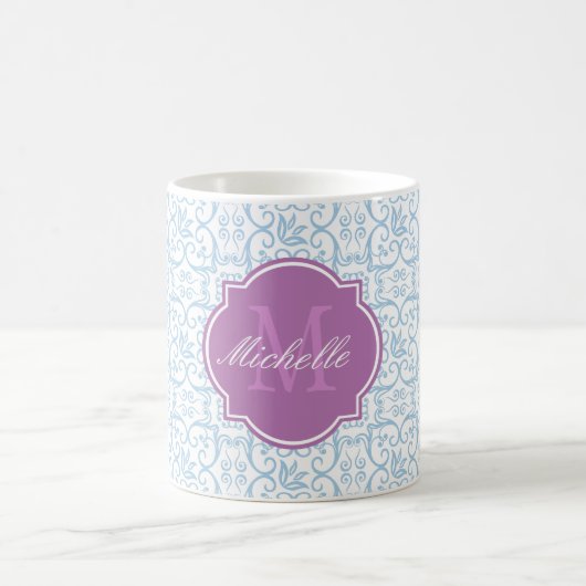 Tasse Placid Blue Damask Monogram (Mittel)