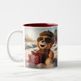 Tasse Plüschbär im Schnee hat ein Geschenk 