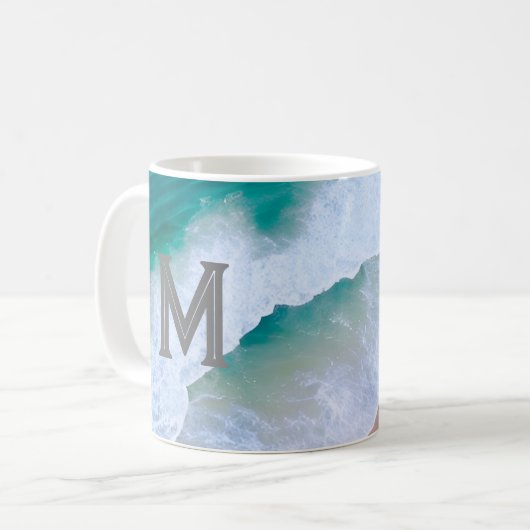 Tasse-Pokal-Surf-Design mit Monogramm-Geschenk Kaffeetasse (Vorderseite Links)