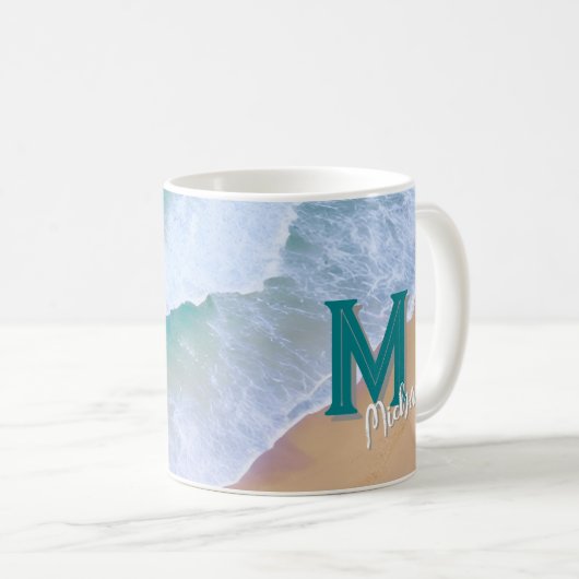 Tasse-Pokal-Surf-Design mit Monogramm-Geschenk Kaffeetasse (VorderseiteRechts)