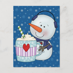 Tasse POSTCARD SNOWMAN UND Kakao Postkarte