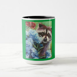 Tasse Raccoon und Blue Hydrangeas