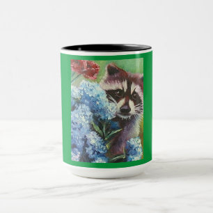 Tasse Raccoon und Blue Hydrangeas