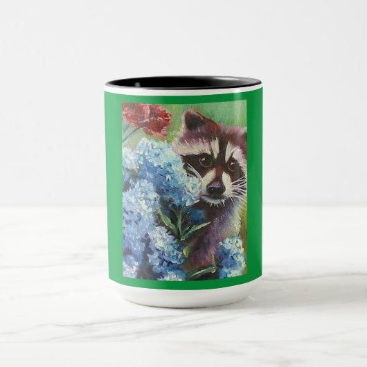 Tasse Raccoon und Blue Hydrangeas (Zentrum)