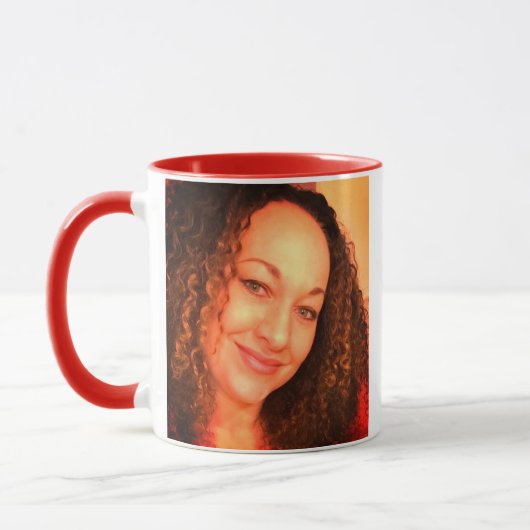 Tasse Rachel Dolezal mit rotem Griff (Links)