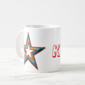Tasse - Regenbogenfarbene Sterne und Initiale (Vorderseite Links)