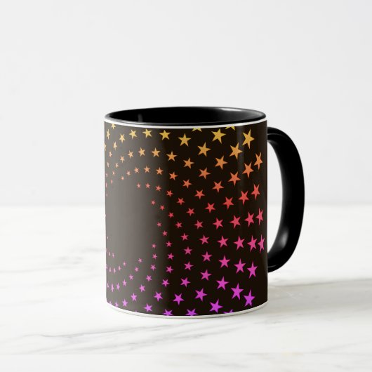 Tasse - Regenbogenfarbene Sternwirbel auf Schwarz (VorderseiteRechts)