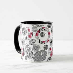 Tasse, rot und schwarz, Quilt, Patchwork, rustikal Tasse