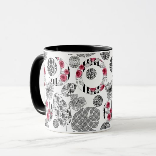 Tasse, rot und schwarz, Quilt, Patchwork, rustikal Tasse (Vorderseite Links)