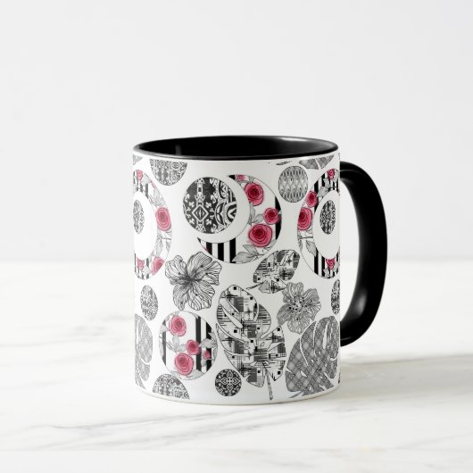 Tasse, rot und schwarz, Quilt, Patchwork, rustikal Tasse (VorderseiteRechts)
