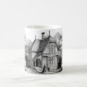 Tasse Schwarz-Weiß-Graphic House und Bäume (Mittel)