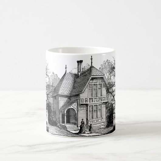 Tasse Schwarz-Weiß-Graphic House und Bäume (Mittel)