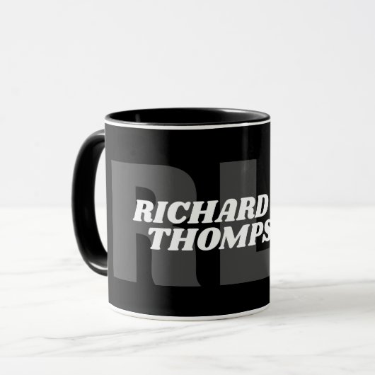 Tasse Schwarz-Weiß-Monogramm ( Name + Initialen ) (Vorderseite Links)
