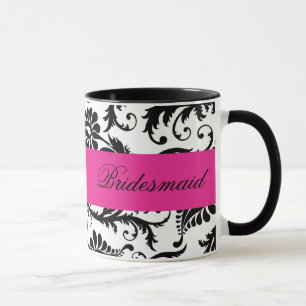 Tasse Schwarz, Weiß, Rosa Damaske