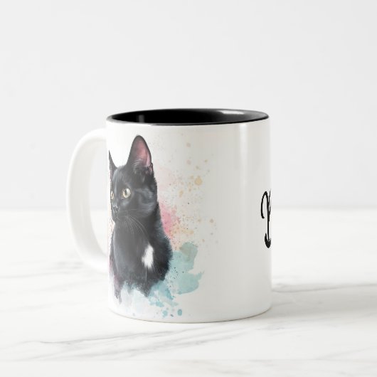 Tasse Schwarze Katze hinzufügen eigenen Text (Vorderseite Links)