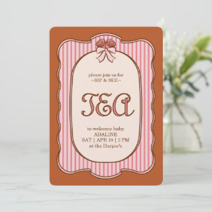 Tasse & Sieh neue Baby Vintage Rosa & Terrakotta Einladung