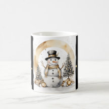 Tasse Snowman Watercolor Stripes Black Gold Var02