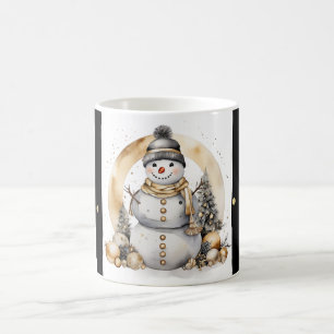 Tasse Snowman Watercolor Stripes Black Gold Var06