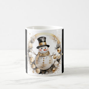 Tasse Snowman Watercolor Stripes Black Gold Var07