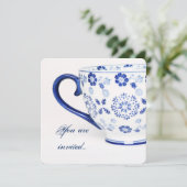 Tasse Tee viktorianisch-blau - Party einladen Einladung (Stehend Vorderseite)