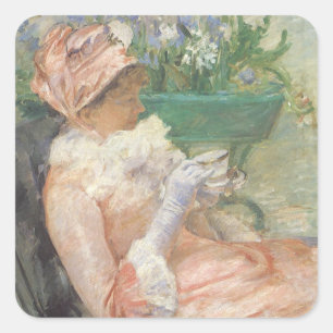 Tasse Tee von Mary Cassatt, Vintage Impressionismu Quadratischer Aufkleber