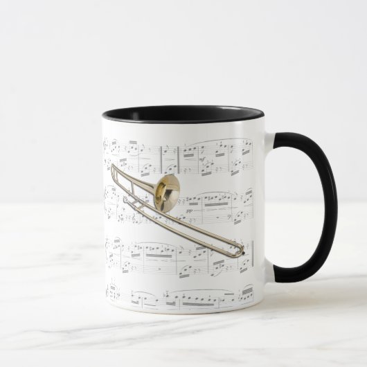 Tasse - Trombone (Inhalt) mit Blattmusik (Rechts)