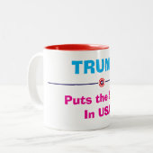 Tasse: Trump stellt die USA vor. In den USA Zweifarbige Tasse (Vorderseite Links)