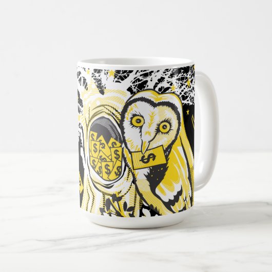 Tasse – Urban Tree Owl & Wealth Surreal Pop-Art (VorderseiteRechts)