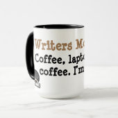 Tasse - Verfasser-Morgen: Kaffee, Laptop, mehr (Vorderseite Links)