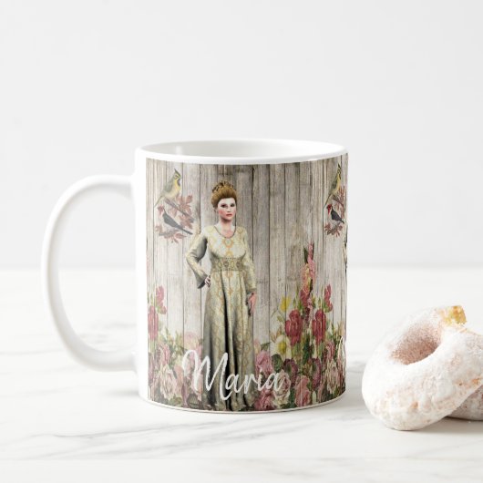 Tasse viktorianischer Blumenvogel (Mit Donut)