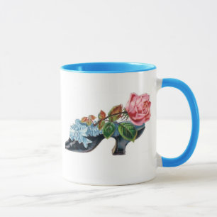 Tasse Vintag Blumenschuh Bouquet Blau Pink