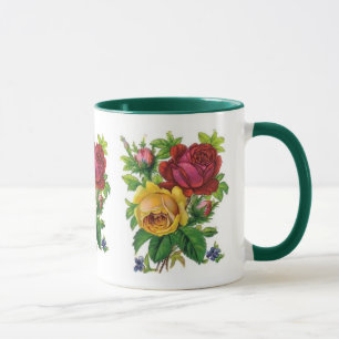 Tasse Vintage Floral Gelb Rot Rose Grün