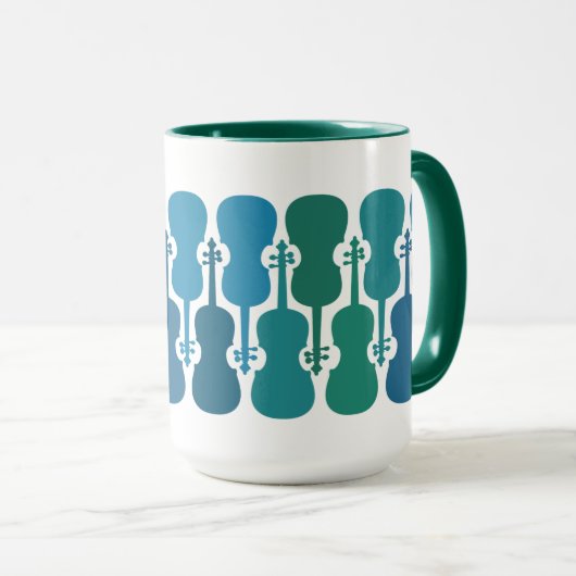 Tasse von blauem und grünem Geige-Kaffee (VorderseiteRechts)