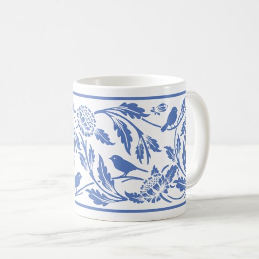 Tasse von Blauem und Weißem Vogel und Blume (VorderseiteRechts)