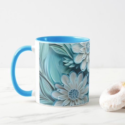 Tasse von Blue Cut Paper-Blume (Mit Donut)