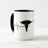 Tasse von Caduceus und Herzfrequenz (Vorderseite Links)