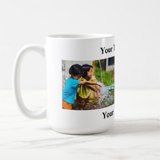 Tasse von Foto und Text mit 2 Fotos/2 Zeilen (Links)