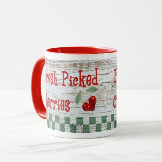 Tasse von frisch gepickten Kirschen (Vorderseite Links)