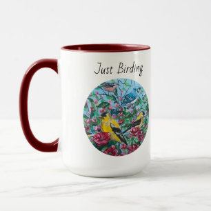 Tasse von Handgemalten Roten Blüten und Vögeln