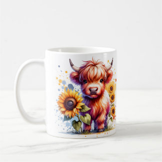 Tasse von Hochlandkuh und Sonnenblumen