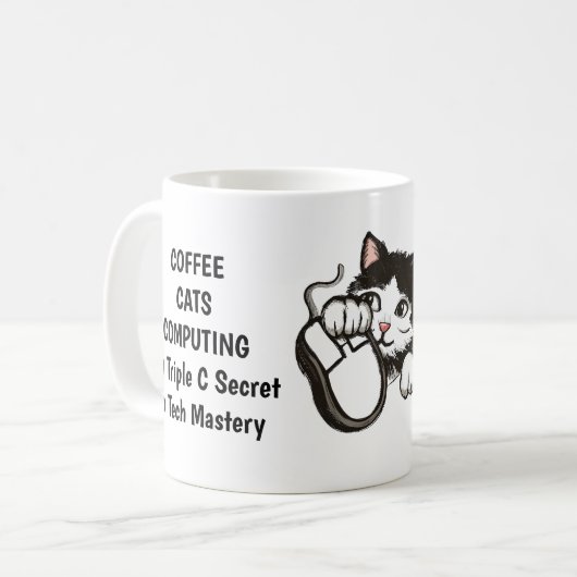 Tasse von Katze, Kaffee und Computer (Vorderseite Links)