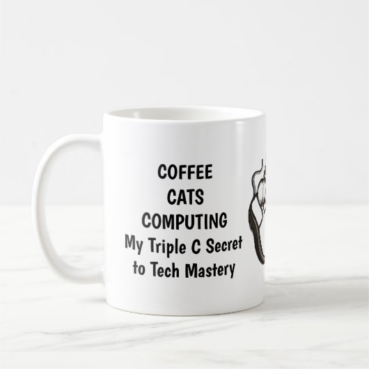 Tasse von Katze, Kaffee und Computer (Links)