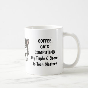Tasse von Katze, Kaffee und Computer