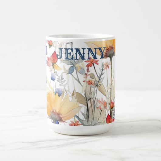 Tasse von personalisiert-Blue-Boho-Wildblumen (Mittel)