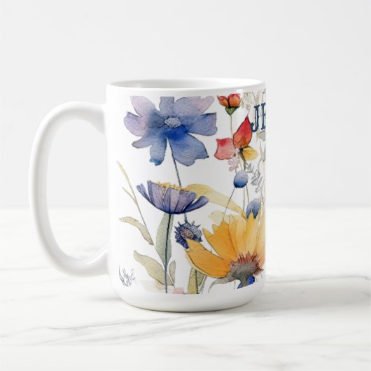 Tasse von personalisiert-Blue-Boho-Wildblumen (Links)