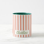 Tasse von roten Streifen, Retro, benutzerdefiniert<br><div class="desc">Personalisiert rosa Streifen Pastel Retro Kundenspezifischer Name Kaffeemaschine Tasse</div>