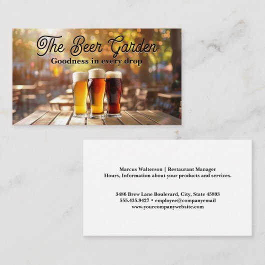 Tasse von Schaumbier | Restaurant im Freien Visitenkarte (Vorne/Hinten)