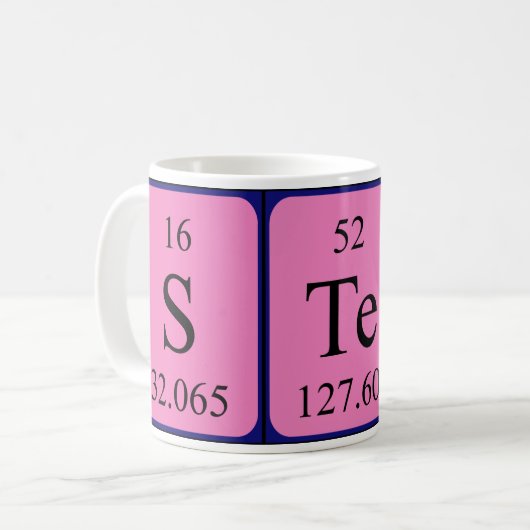 Tasse von zehn periodischen Tabellennamen (Vorderseite Links)