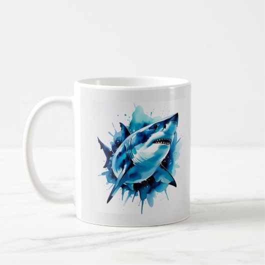 Tasse Wasserfarbener Hai - Kunst des Ozeans (Links)